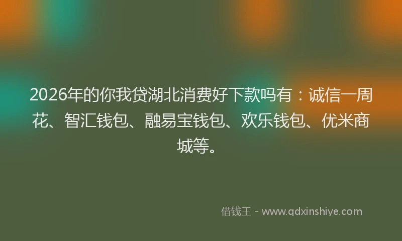 2026年的你我贷湖北消费好下款吗有：诚信一周花、智汇钱包、融易宝钱包、欢乐钱包、优米商城等。