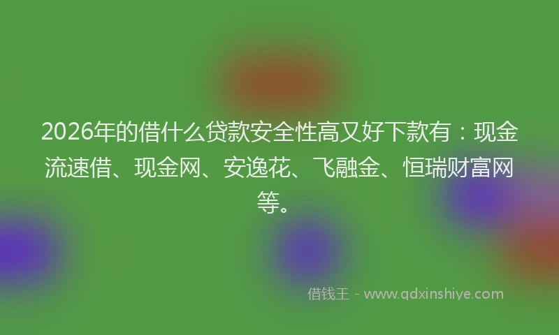 2026年的借什么贷款安全性高又好下款有：现金流速借、现金网、安逸花、飞融金、恒瑞财富网等。