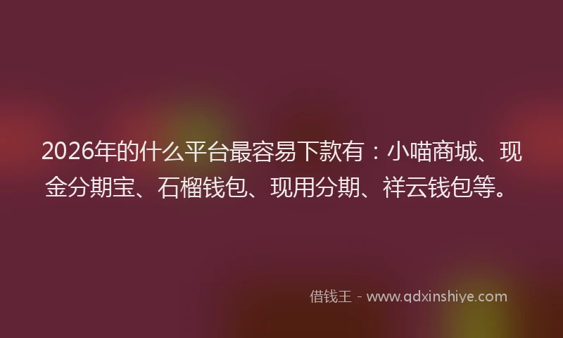 2026年的什么平台最容易下款有:小喵商城、现金分期宝、石榴钱包、现用分期、祥云钱包等。