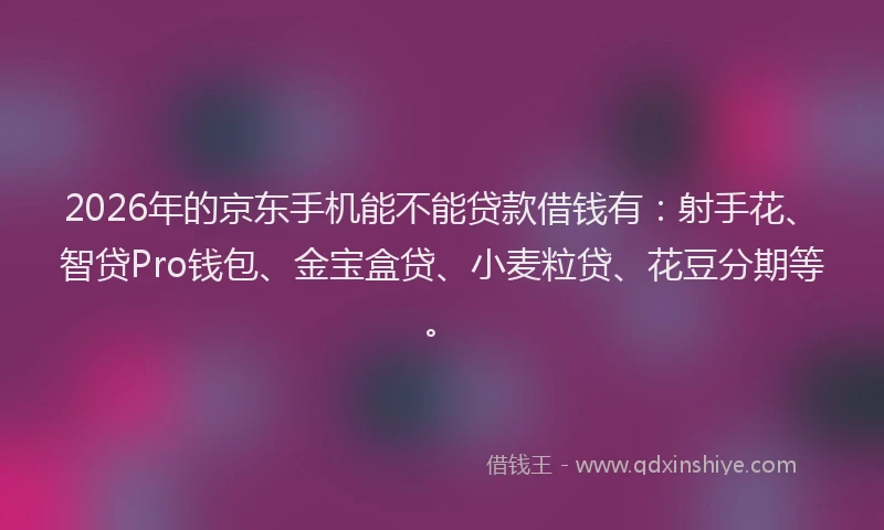 2026年的京东手机能不能贷款借钱有:射手花、智贷Pro钱包、金宝盒贷、小麦粒贷、花豆分期等。