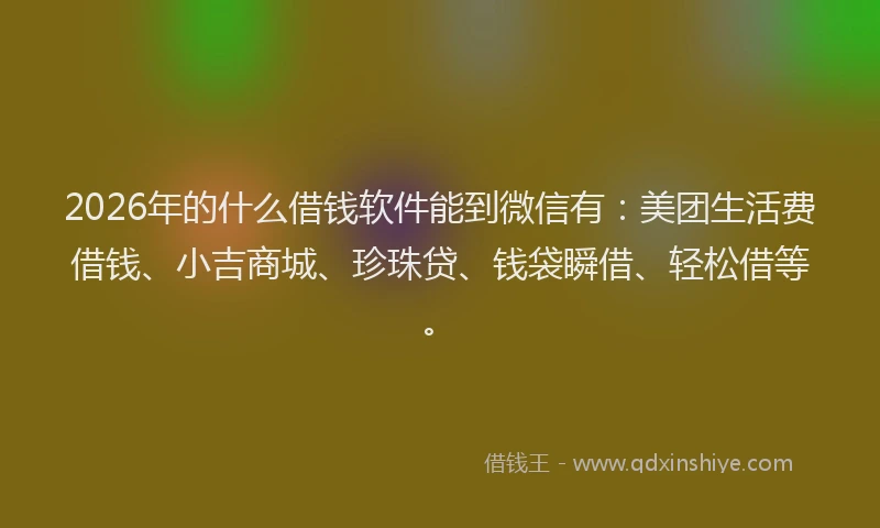 2026年的什么借钱软件能到微信有：美团生活费借钱、小吉商城、珍珠贷、钱袋瞬借、轻松借等。