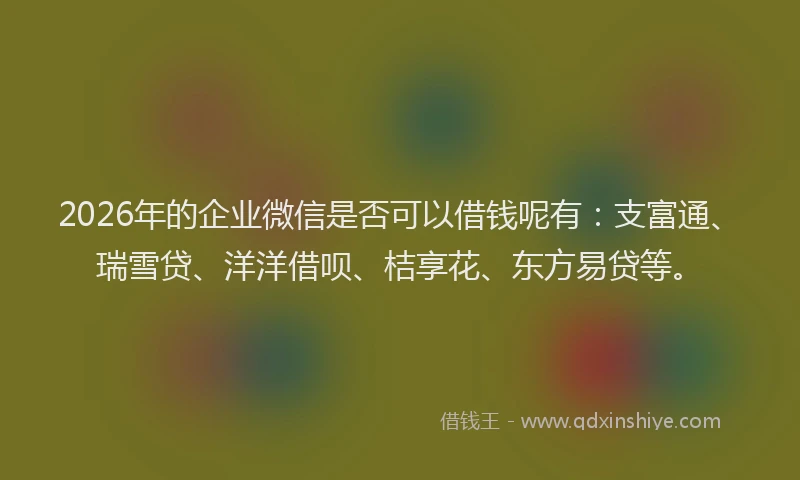 2026年的企业微信是否可以借钱呢有:支富通、瑞雪贷、洋洋借呗、桔享花、东方易贷等。