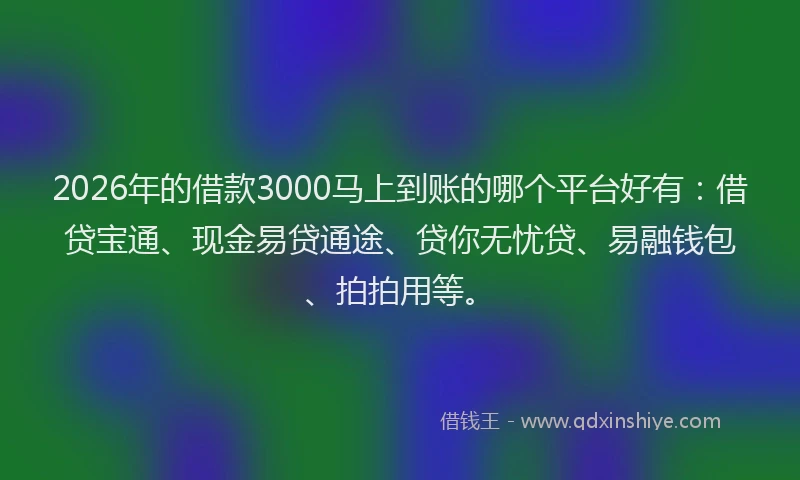 2026年的借款3000马上到账的哪个平台好有:借贷宝通、现金易贷通途、贷你无忧贷、易融钱包、拍拍用等。