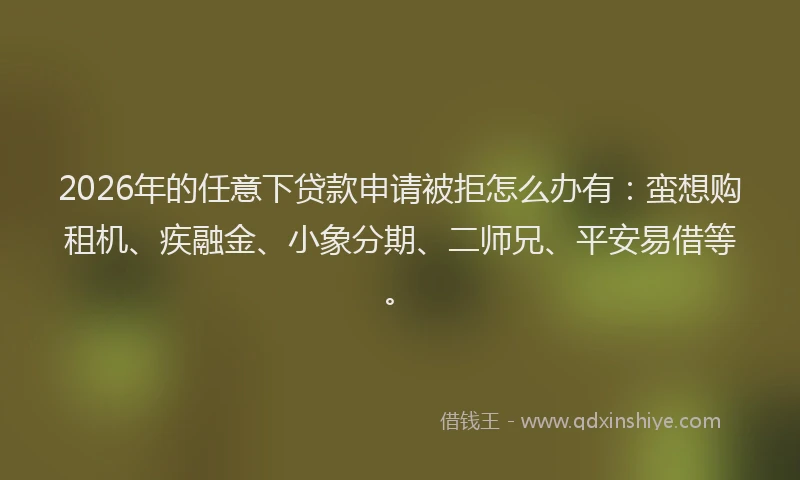 2026年的任意下贷款申请被拒怎么办有:蛮想购租机、疾融金、小象分期、二师兄、平安易借等。