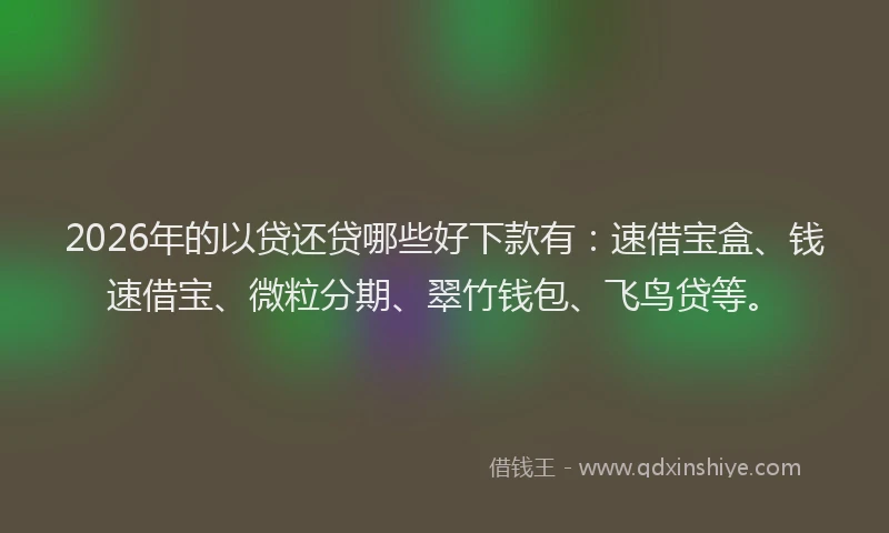 2026年的以贷还贷哪些好下款有：速借宝盒、钱速借宝、微粒分期、翠竹钱包、飞鸟贷等。