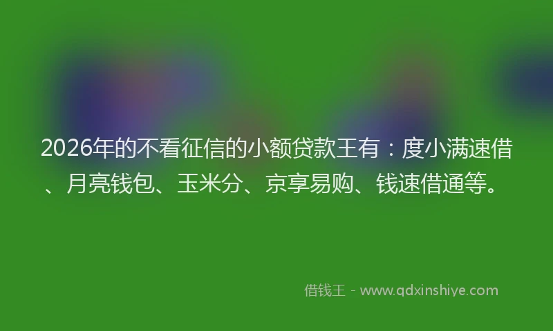 2026年的不看征信的小额贷款王有：度小满速借、月亮钱包、玉米分、京享易购、钱速借通等。