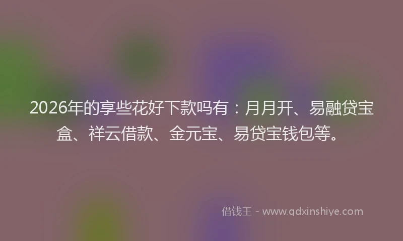 2026年的享些花好下款吗有:月月开、易融贷宝盒、祥云借款、金元宝、易贷宝钱包等。