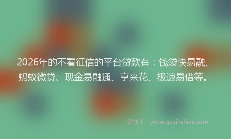 2026年的不看征信的平台贷款有：钱袋快易融、蚂蚁微贷、现金易融通、享来花、极速易借等。