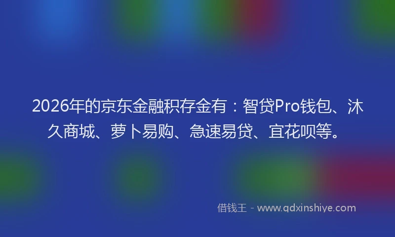 2026年的京东金融积存金有：智贷Pro钱包、沐久商城、萝卜易购、急速易贷、宜花呗等。