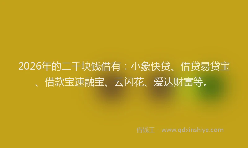 2026年的二千块钱借有:小象快贷、借贷易贷宝、借款宝速融宝、云闪花、爱达财富等。