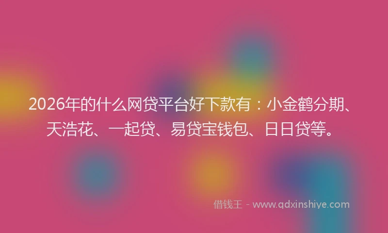 2026年的什么网贷平台好下款有:小金鹤分期、天浩花、一起贷、易贷宝钱包、日日贷等。