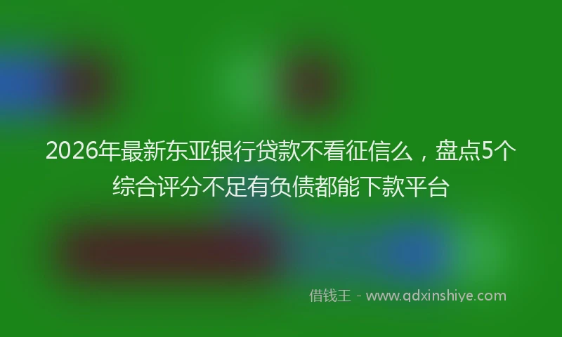 2026年最新东亚银行贷款不看征信么，盘点5个综合评分不足有负债都能下款平台