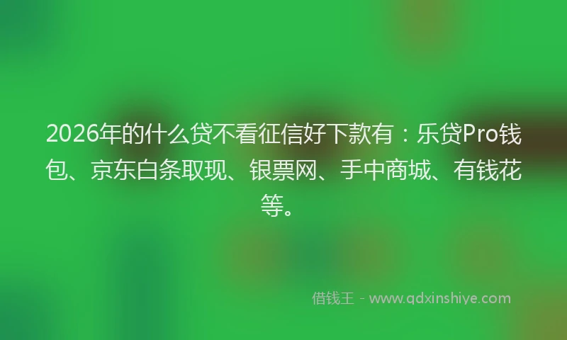 2026年的什么贷不看征信好下款有:乐贷Pro钱包、京东白条取现、银票网、手中商城、有钱花等。