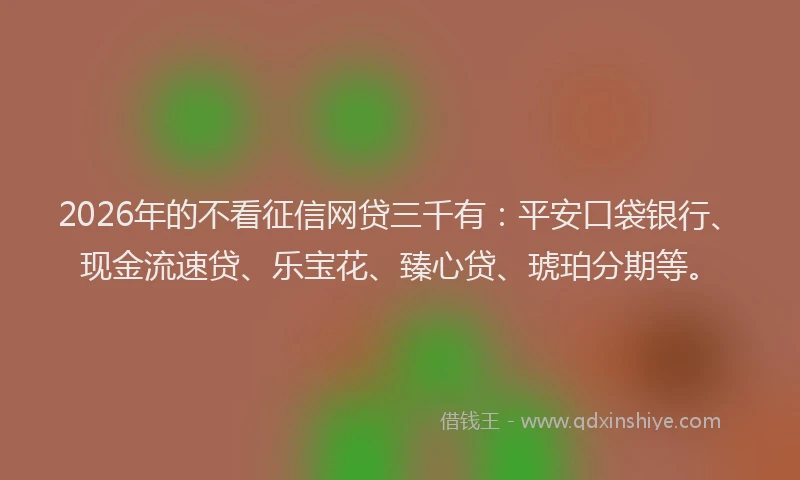 2026年的不看征信网贷三千有:平安口袋银行、现金流速贷、乐宝花、臻心贷、琥珀分期等。