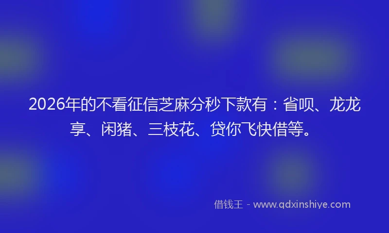 2026年的不看征信芝麻分秒下款有：省呗、龙龙享、闲猪、三枝花、贷你飞快借等。