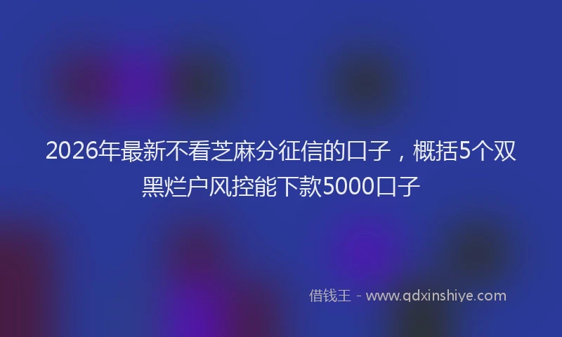 2026年最新不看芝麻分征信的口子，概括5个双黑烂户风控能下款5000口子