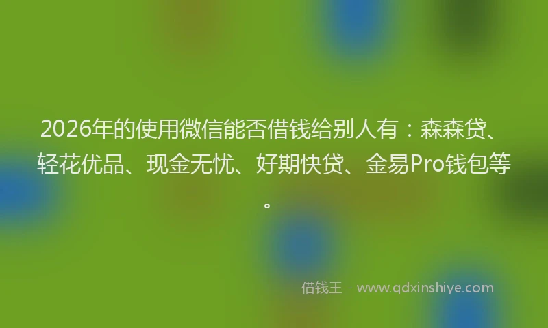 2026年的使用微信能否借钱给别人有:森森贷、轻花优品、现金无忧、好期快贷、金易Pro钱包等。