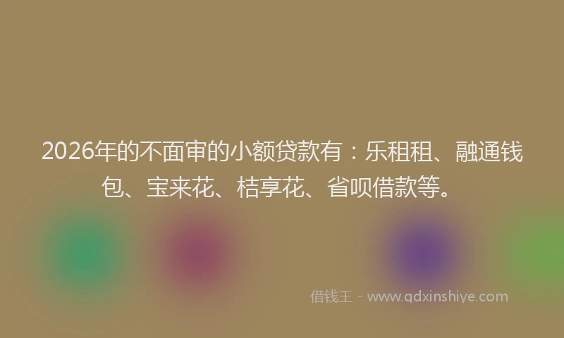 2026年的不面审的小额贷款有:乐租租、融通钱包、宝来花、桔享花、省呗借款等。