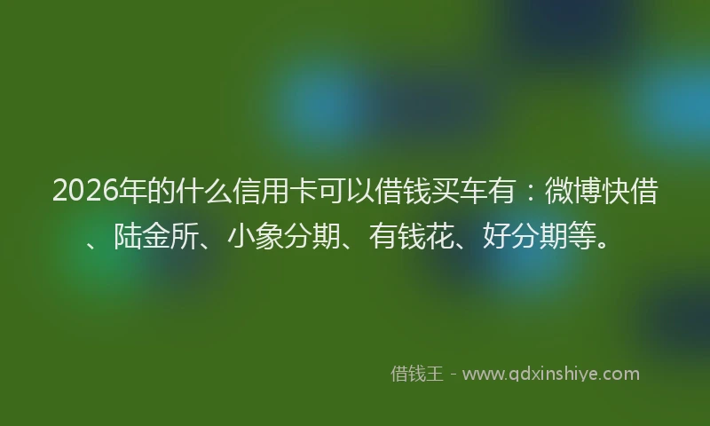 2026年的什么信用卡可以借钱买车有:微博快借、陆金所、小象分期、有钱花、好分期等。