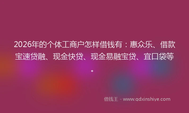 2026年的个体工商户怎样借钱有：惠众乐、借款宝速贷融、现金快贷、现金易融宝贷、宜口袋等。