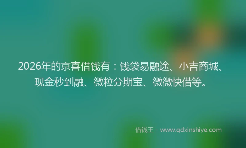 2026年的京喜借钱有：钱袋易融途、小吉商城、现金秒到融、微粒分期宝、微微快借等。