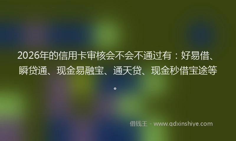 2026年的信用卡审核会不会不通过有:好易借、瞬贷通、现金易融宝、通天贷、现金秒借宝途等。