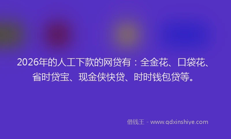 2026年的人工下款的网贷有：全金花、口袋花、省时贷宝、现金侠快贷、时时钱包贷等。