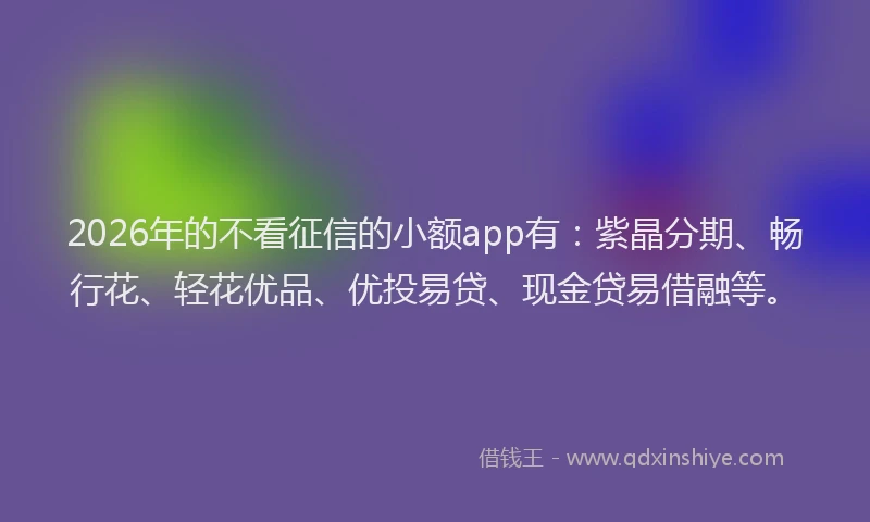 2026年的不看征信的小额app有：紫晶分期、畅行花、轻花优品、优投易贷、现金贷易借融等。