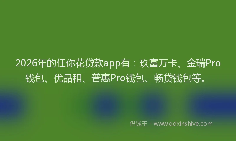 2026年的任你花贷款app有：玖富万卡、金瑞Pro钱包、优品租、普惠Pro钱包、畅贷钱包等。