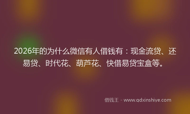 2026年的为什么微信有人借钱有：现金流贷、还易贷、时代花、葫芦花、快借易贷宝盒等。