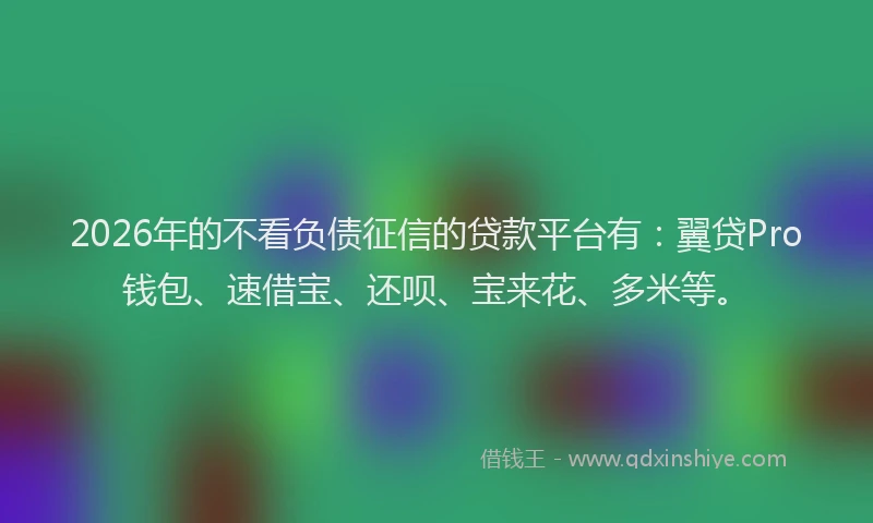 2026年的不看负债征信的贷款平台有：翼贷Pro钱包、速借宝、还呗、宝来花、多米等。