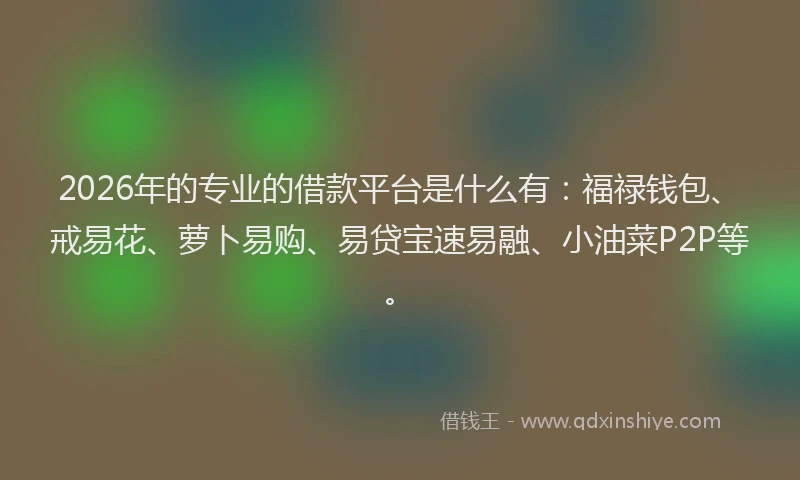 2026年的专业的借款平台是什么有：福禄钱包、戒易花、萝卜易购、易贷宝速易融、小油菜P2P等。
