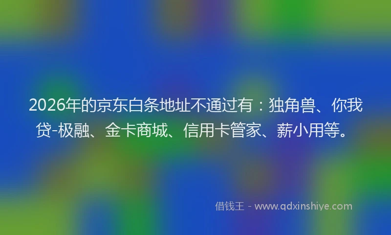 2026年的京东白条地址不通过有:独角兽、你我贷-极融、金卡商城、信用卡管家、薪小用等。