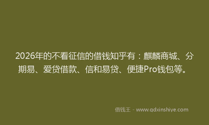 2026年的不看征信的借钱知乎有：麒麟商城、分期易、爱贷借款、信和易贷、便捷Pro钱包等。