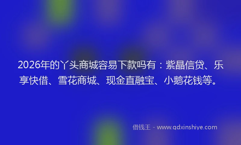 2026年的丫头商城容易下款吗有:紫晶信贷、乐享快借、雪花商城、现金直融宝、小鹅花钱等。
