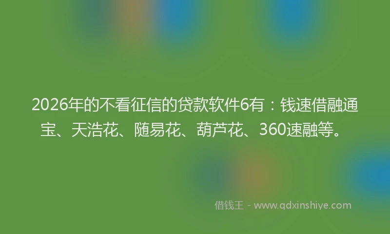 2026年的不看征信的贷款软件6有：钱速借融通宝、天浩花、随易花、葫芦花、360速融等。