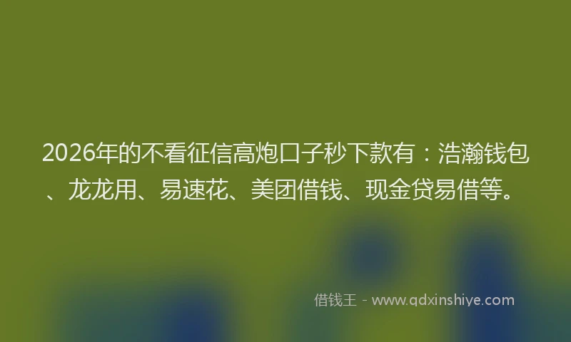 2026年的不看征信高炮口子秒下款有:浩瀚钱包、龙龙用、易速花、美团借钱、现金贷易借等。
