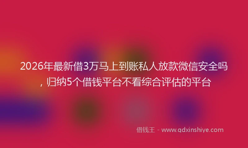 2026年最新借3万马上到账私人放款微信安全吗，归纳5个借钱平台不看综合评估的平台