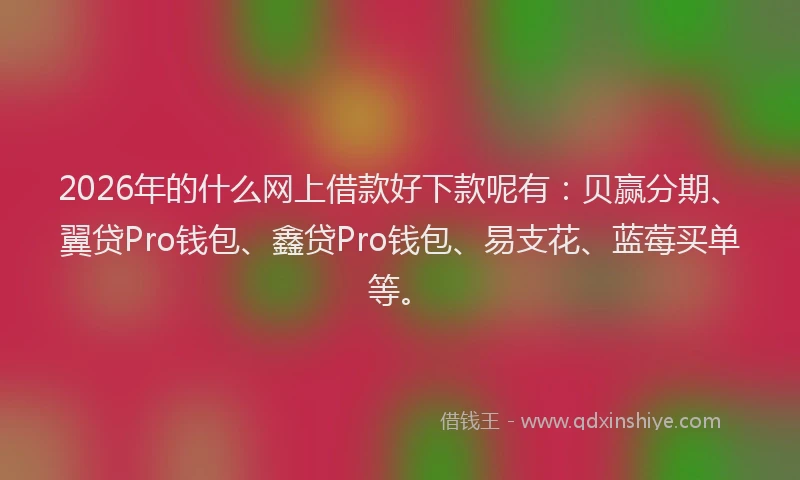 2026年的什么网上借款好下款呢有：贝赢分期、翼贷Pro钱包、鑫贷Pro钱包、易支花、蓝莓买单等。