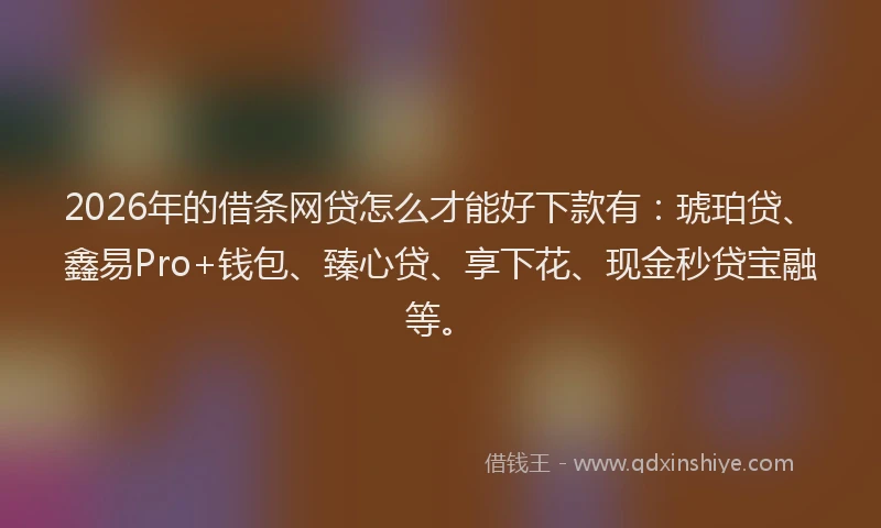 2026年的借条网贷怎么才能好下款有：琥珀贷、鑫易Pro+钱包、臻心贷、享下花、现金秒贷宝融等。
