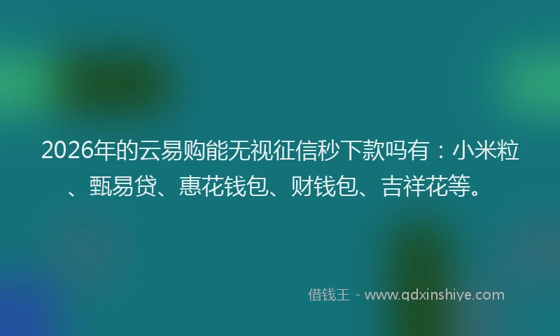 2026年的云易购能无视征信秒下款吗有：小米粒、甄易贷、惠花钱包、财钱包、吉祥花等。