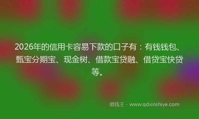 2026年的信用卡容易下款的口子有:有钱钱包、甄宝分期宝、现金树、借款宝贷融、借贷宝快贷等。