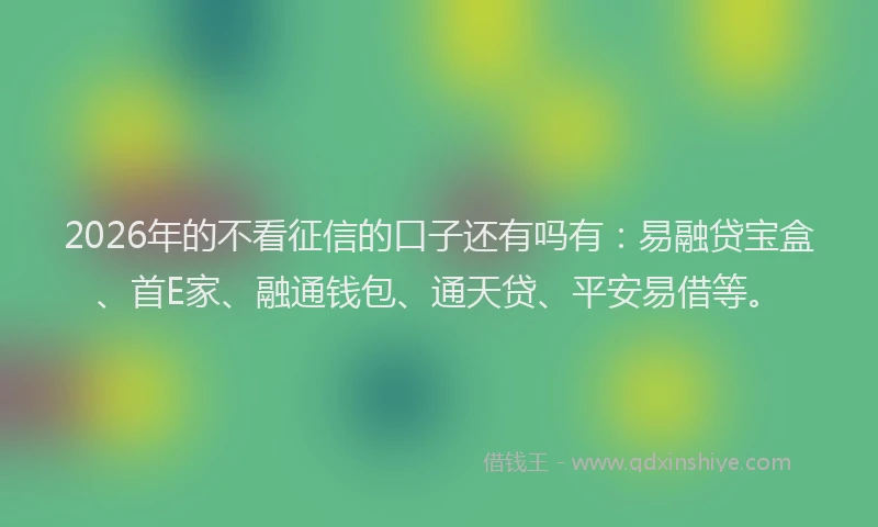 2026年的不看征信的口子还有吗有：易融贷宝盒、首E家、融通钱包、通天贷、平安易借等。