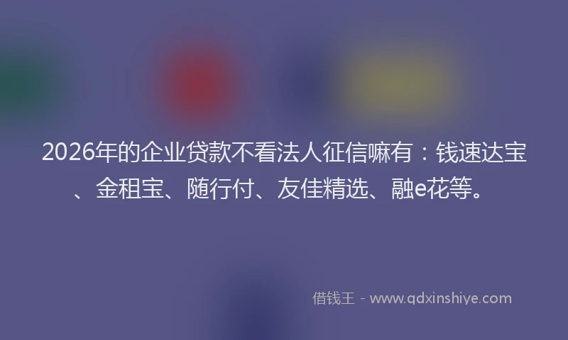 2026年的企业贷款不看法人征信嘛有：钱速达宝、金租宝、随行付、友佳精选、融e花等。