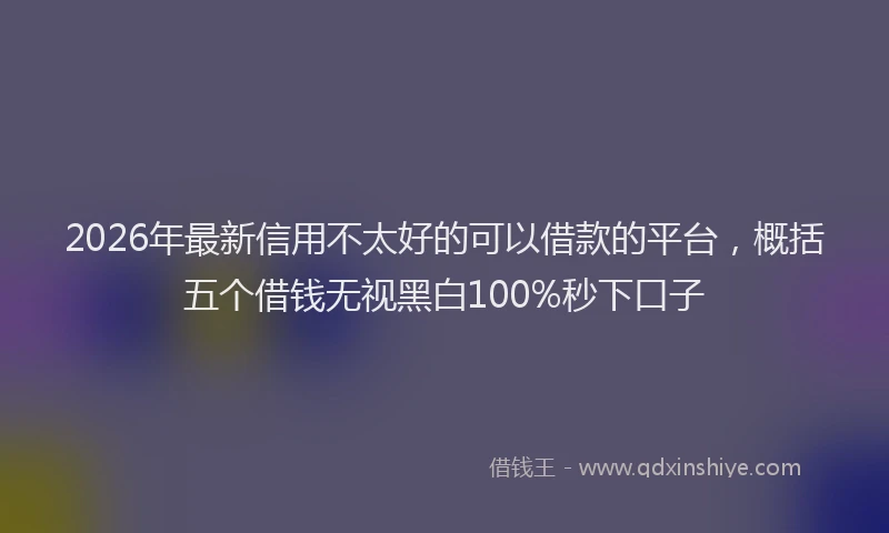 2026年最新信用不太好的可以借款的平台，概括五个借钱无视黑白100%秒下口子