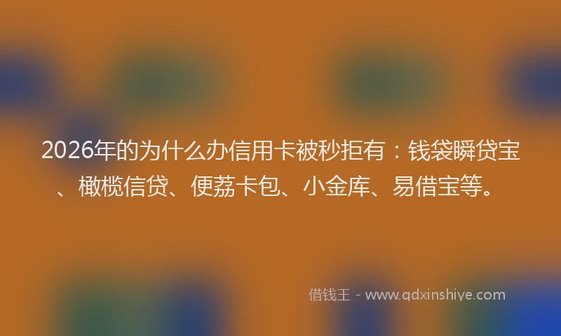 2026年的为什么办信用卡被秒拒有：钱袋瞬贷宝、橄榄信贷、便荔卡包、小金库、易借宝等。