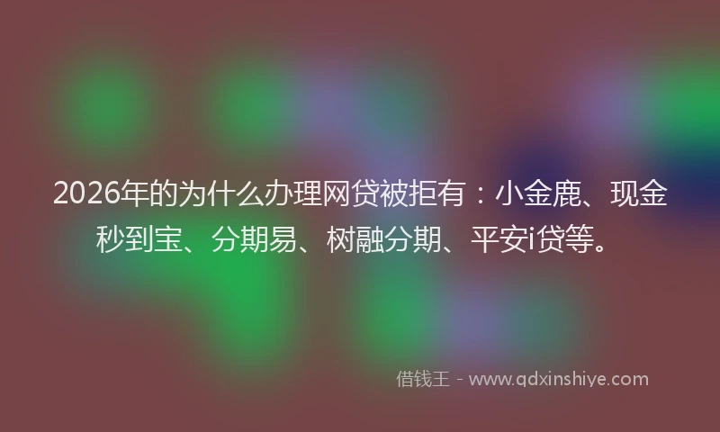2026年的为什么办理网贷被拒有：小金鹿、现金秒到宝、分期易、树融分期、平安i贷等。
