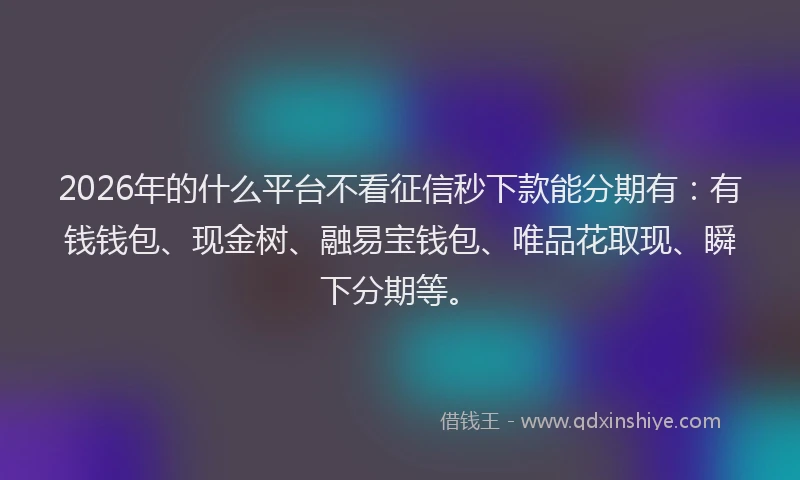 2026年的什么平台不看征信秒下款能分期有：有钱钱包、现金树、融易宝钱包、唯品花取现、瞬下分期等。