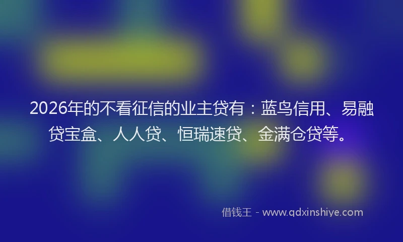 2026年的不看征信的业主贷有:蓝鸟信用、易融贷宝盒、人人贷、恒瑞速贷、金满仓贷等。