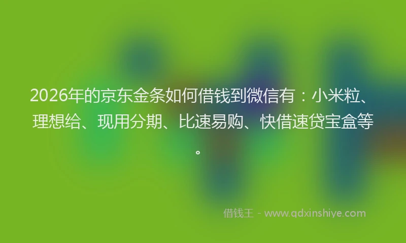 2026年的京东金条如何借钱到微信有：小米粒、理想给、现用分期、比速易购、快借速贷宝盒等。